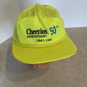 Cheerios 50th Anniversary neon yellow rope snapback hat 1991 cereal general mill